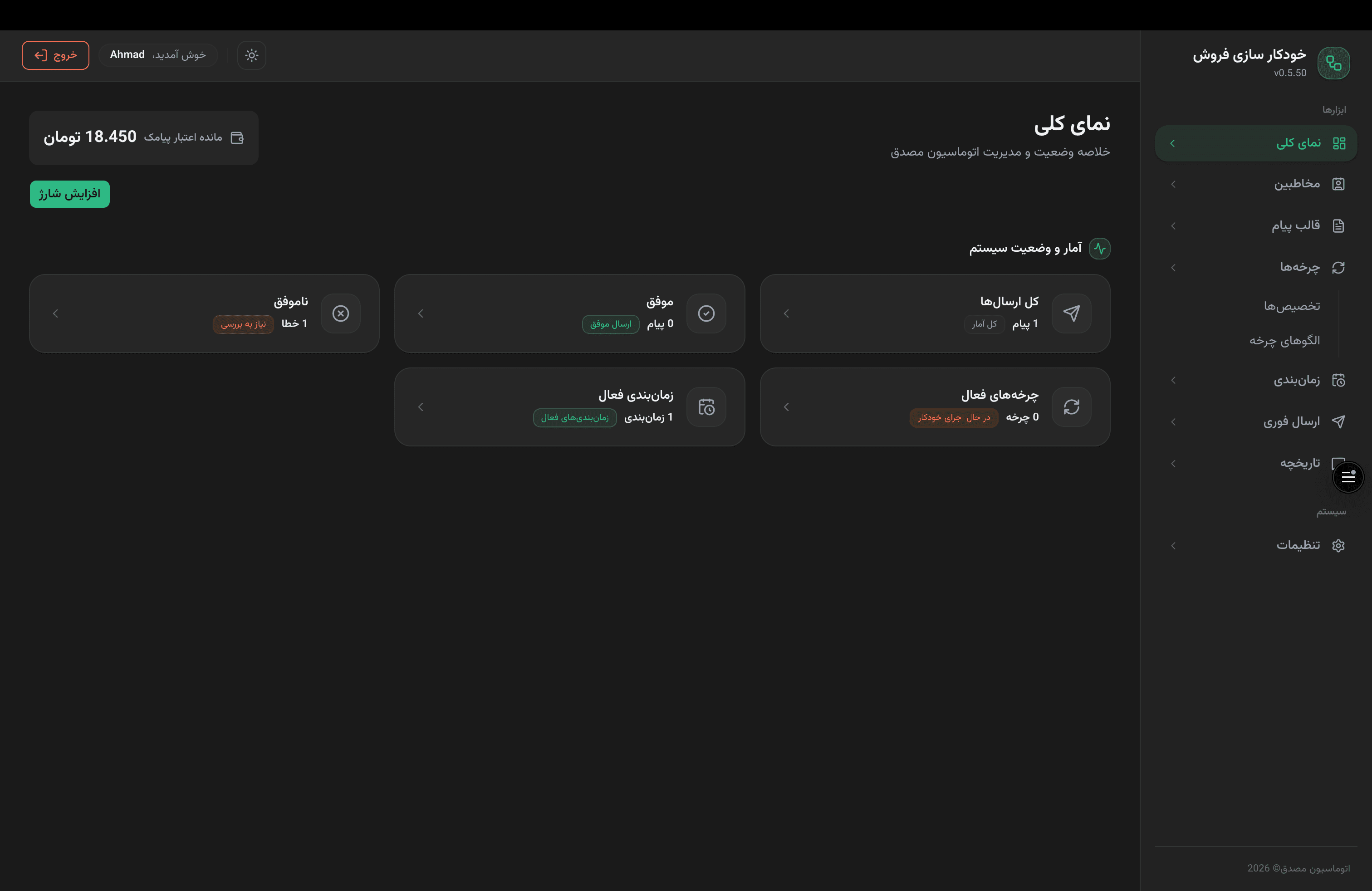 نمای واقعی پنل Flowup — Customer، Cycle و Step